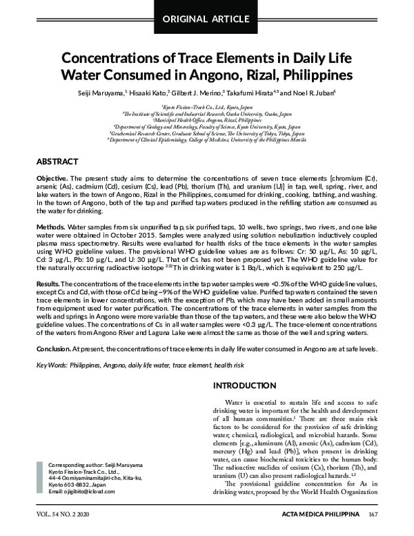 (PDF) Concentrations of Trace Elements in Daily Life Water Consumed in ...