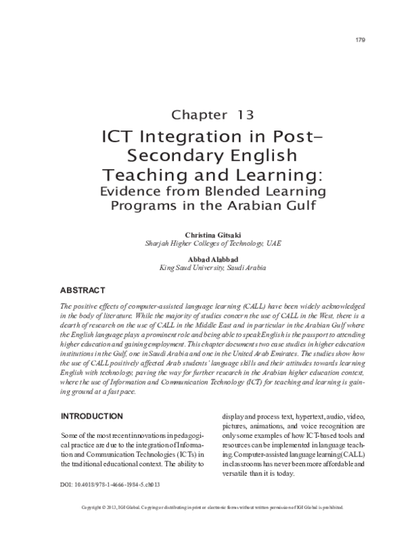 (PDF) ICT Integration in Post-Secondary English Teaching and Learning