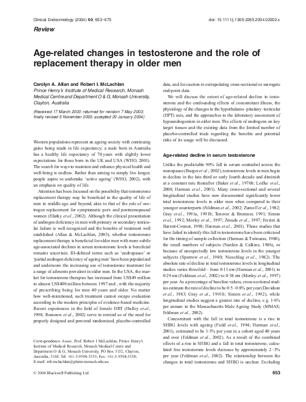 (PDF) Age-related changes in testosterone and the role of replacement ...