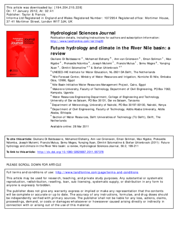 (PDF) Future hydrology and climate in the River Nile basin: a review