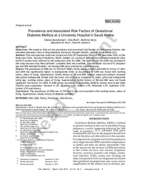(PDF) Prevalence and Associated Risk Factors of Gestational Diabetes ...