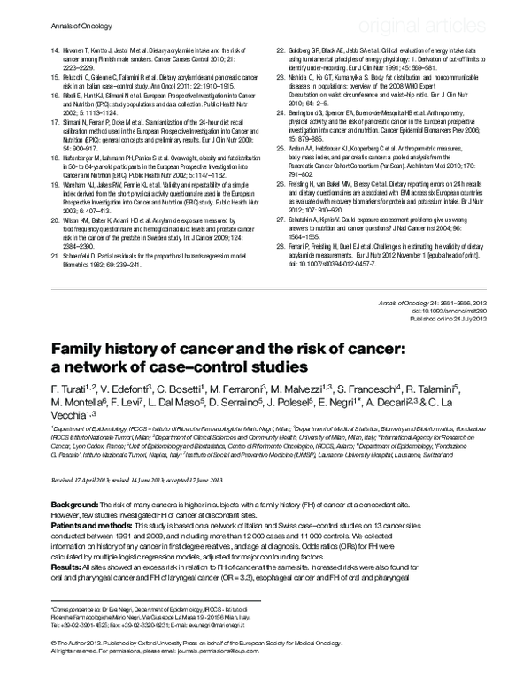 (PDF) Family history of cancer and the risk of cancer: a network of ...