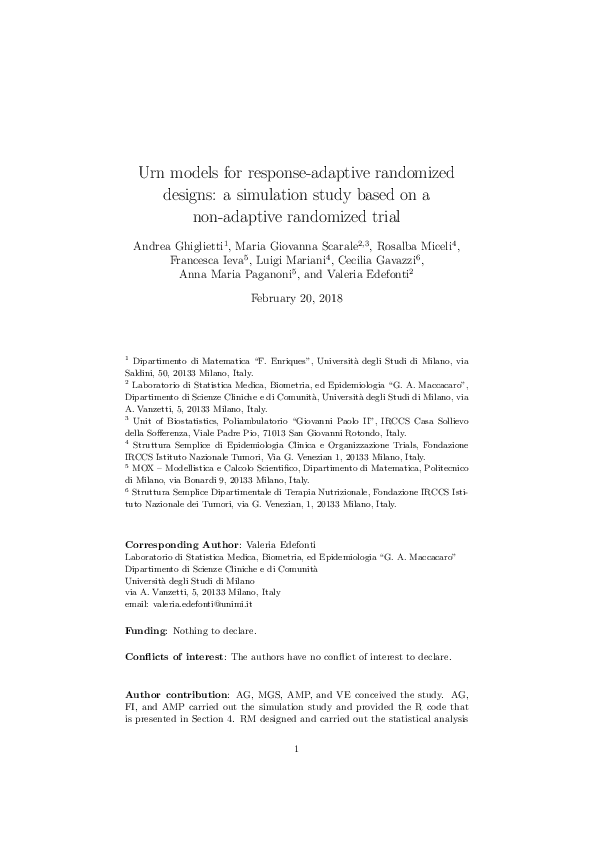 (PDF) Urn models for response-adaptive randomized designs: a simulation ...