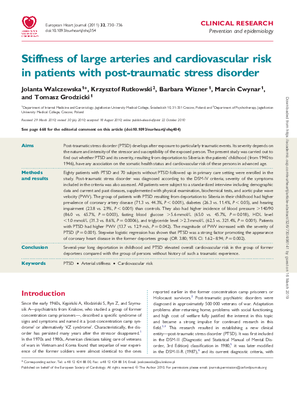 (PDF) Stiffness of large arteries and cardiovascular risk in patients ...