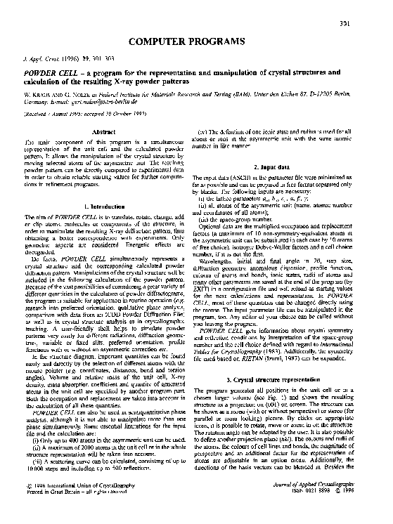 (PDF) POWDER CELL – a program for the representation and manipulation ...