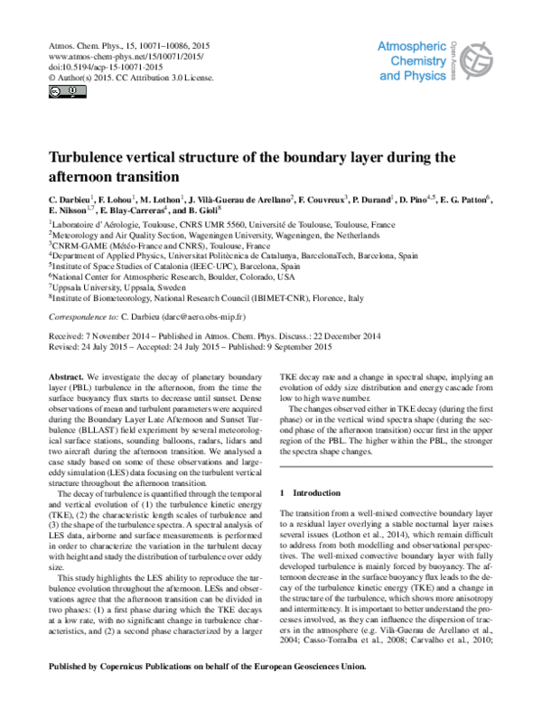 (PDF) Turbulence vertical structure of the boundary layer during the ...