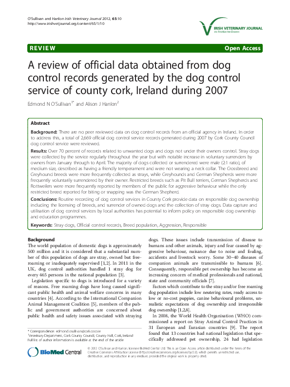 (PDF) A review of official data obtained from dog control records ...