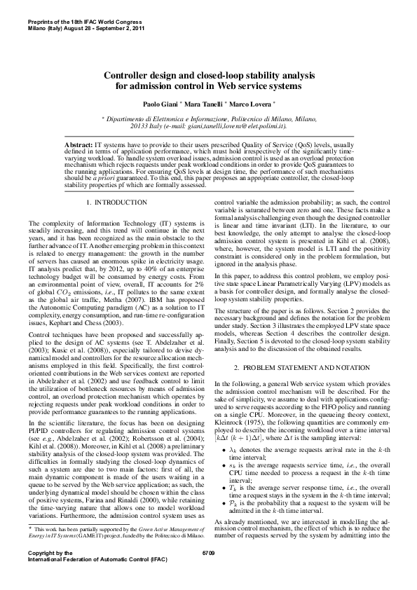 (PDF) Controller Design and Closed-Loop Stability Analysis for ...