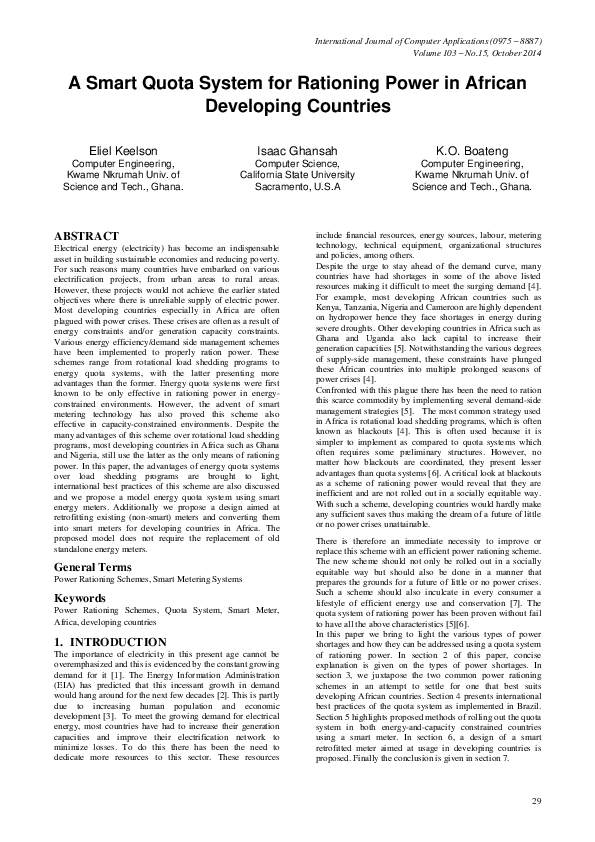 (PDF) A Smart Quota System for Rationing Power in African Developing ...