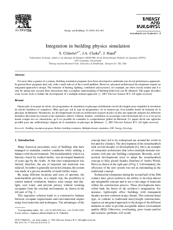 (PDF) Integration in building physics simulation