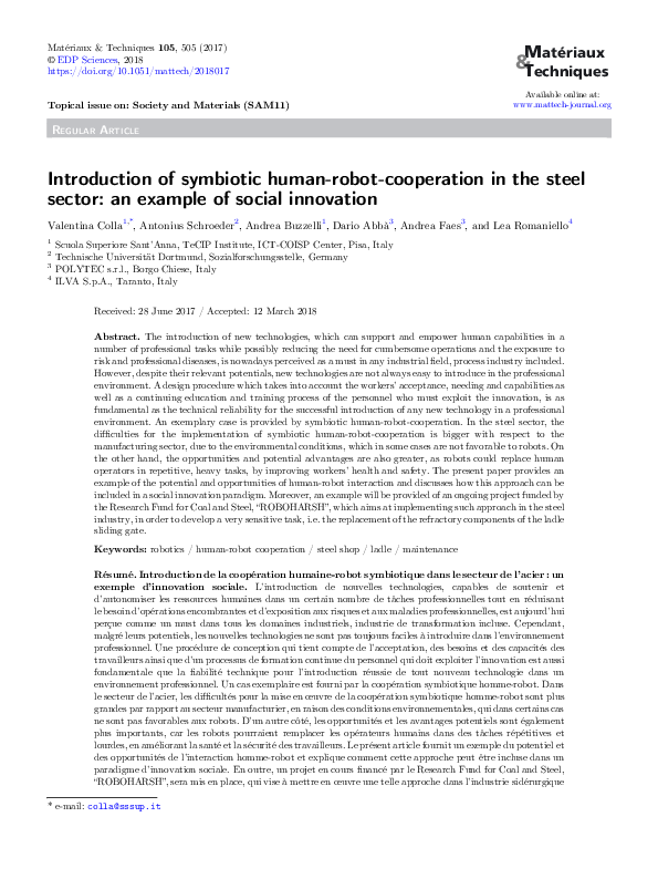 (PDF) Introduction of symbiotic human-robot-cooperation in the steel ...