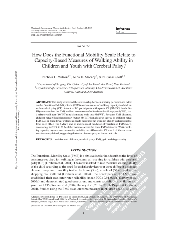 (PDF) How Does the Functional Mobility Scale Relate to Capacity-Based ...