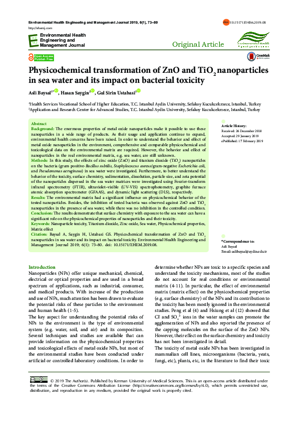 (PDF) Physicochemical transformation of ZnO and TiO2 nanoparticles in ...