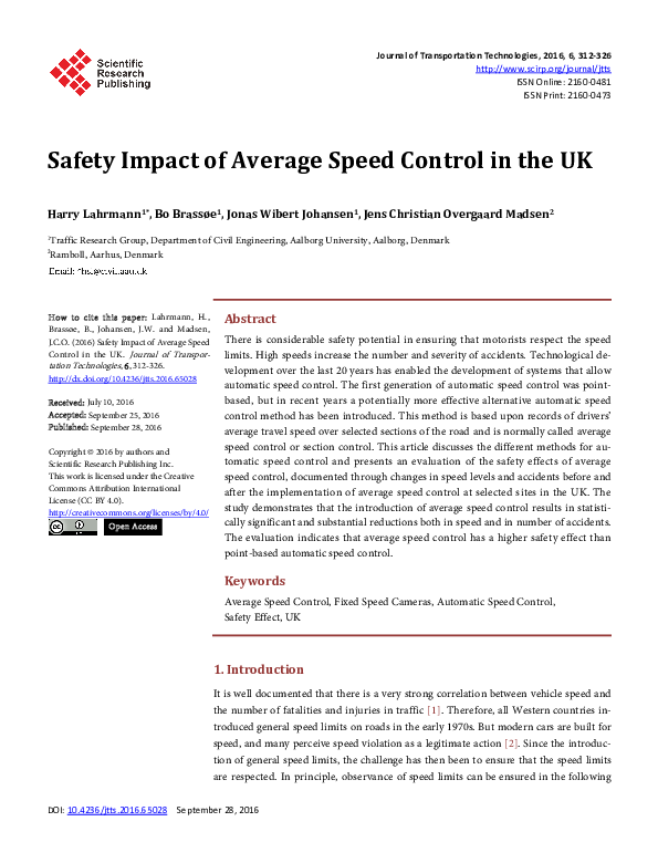 (PDF) Safety Impact of Average Speed Control in the UK