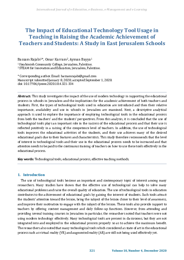 (PDF) The Impact of Educational Technology Tool Usage in Teaching in ...