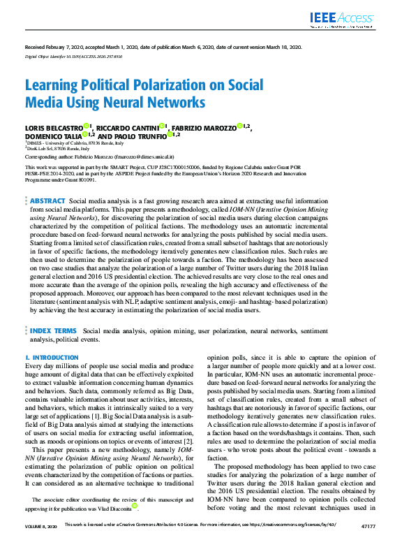 (PDF) Learning Political Polarization on Social Media Using Neural Networks