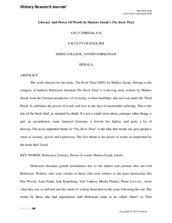 (PDF) Literacy And Power Of Words In Markus Zusak’s The