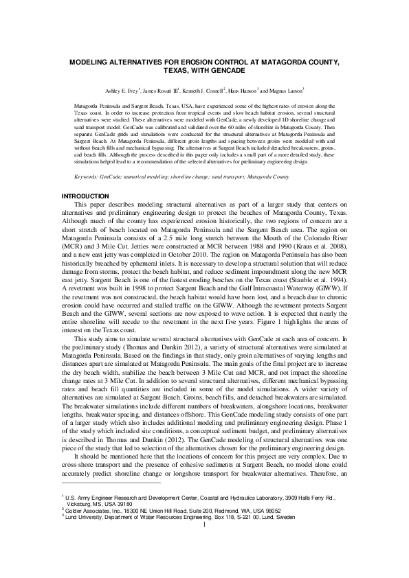 (PDF) Modeling Alternatives for Erosion Control at Matagorda County ...