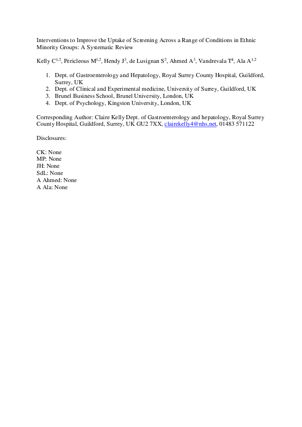 (PDF) Interventions to improve the uptake of screening across a range ...