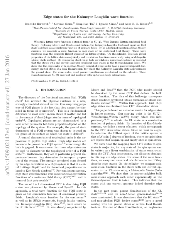 (PDF) Edge states for the Kalmeyer-Laughlin wave function