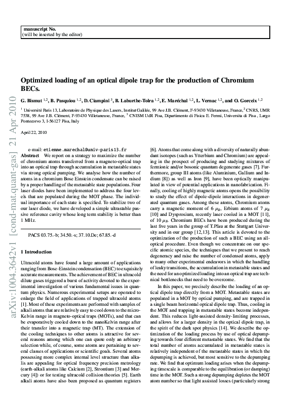 (PDF) Optimized loading of an optical dipole trap for the production of ...