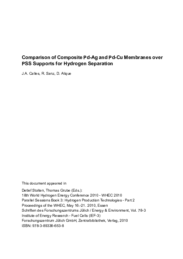 (PDF) Comparison of Composite Pd-Ag and Pd-Cu Membranes over PSS ...