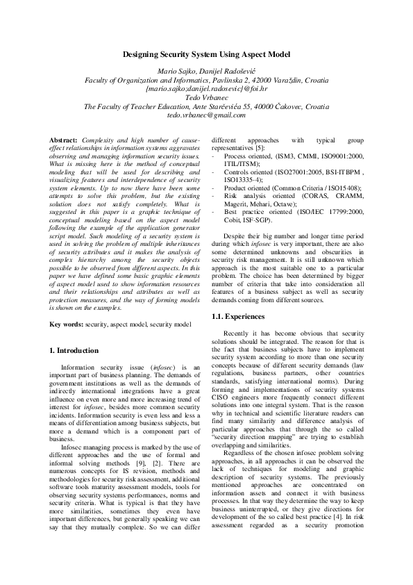 (PDF) Designing Security System Using Aspect Model