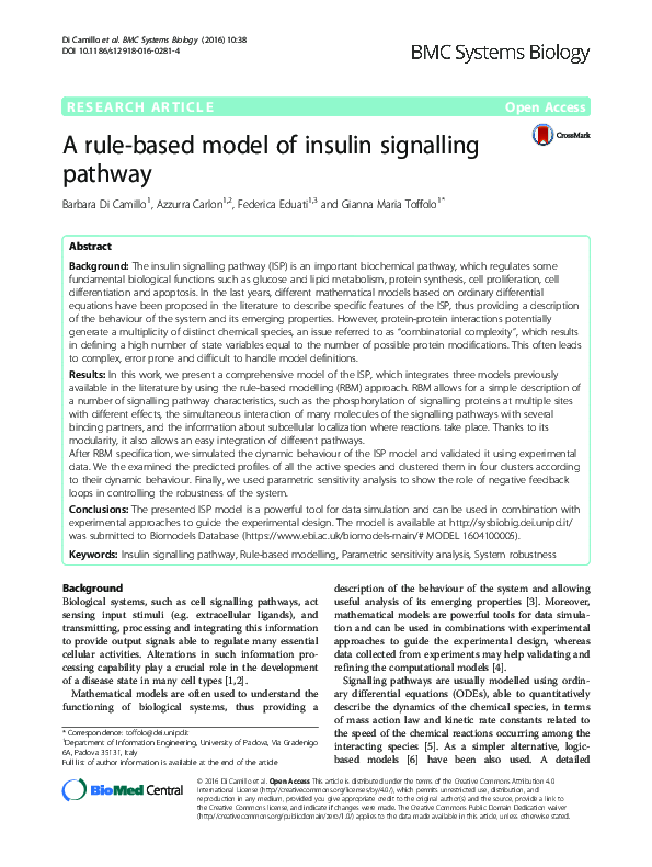 (PDF) A rule-based model of insulin signalling pathway