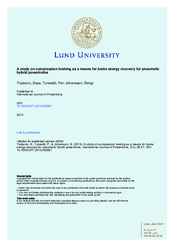 (PDF) A study on compression braking as a means for brake energy