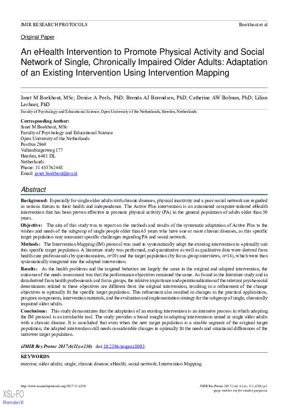 (PDF) An eHealth Intervention to Promote Physical Activity and Social ...