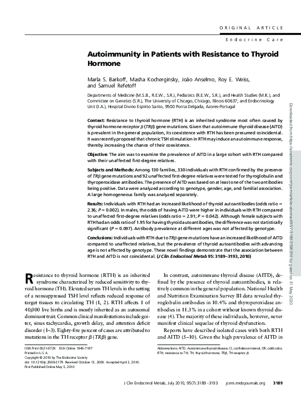 (PDF) Autoimmunity in Patients with Resistance to Thyroid Hormone