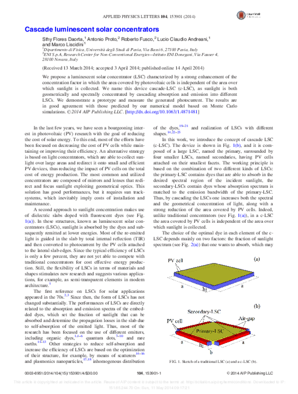(PDF) Cascade luminescent solar concentrators