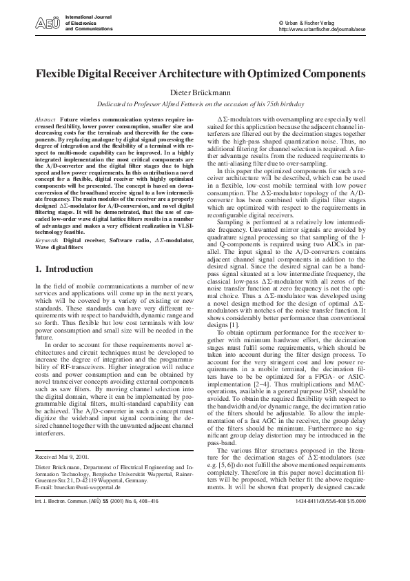 (PDF) Flexible Digital Receiver Architecture with Optimized Components