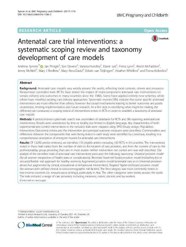 (PDF) Antenatal care trial interventions: a systematic scoping review ...