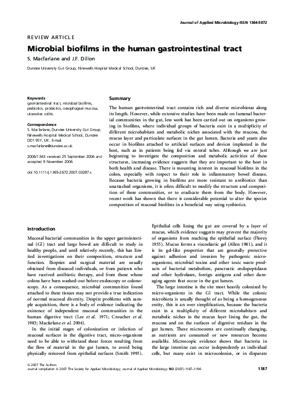 (PDF) Microbial biofilms in the human gastrointestinal tract