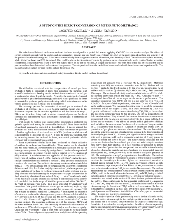 (PDF) A Study on the Direct Conversion of Methane to Methanol