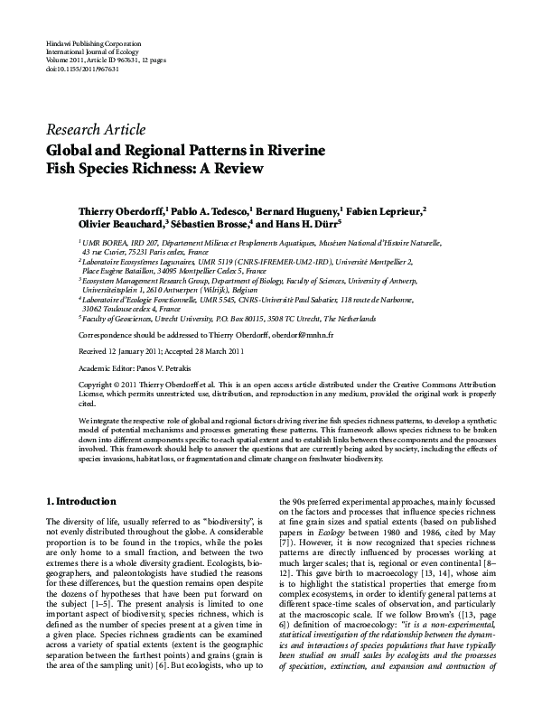 (PDF) Global and Regional Patterns in Riverine Fish Species Richness: A ...