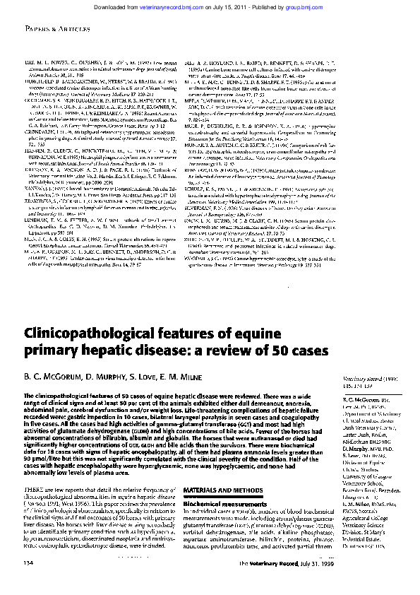 (PDF) Clinicopathological features of equine primary hepatic disease a