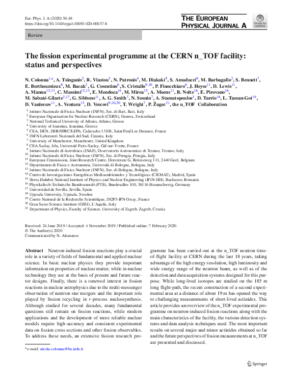 (PDF) The fission experimental programme at the CERN n_TOF facility ...