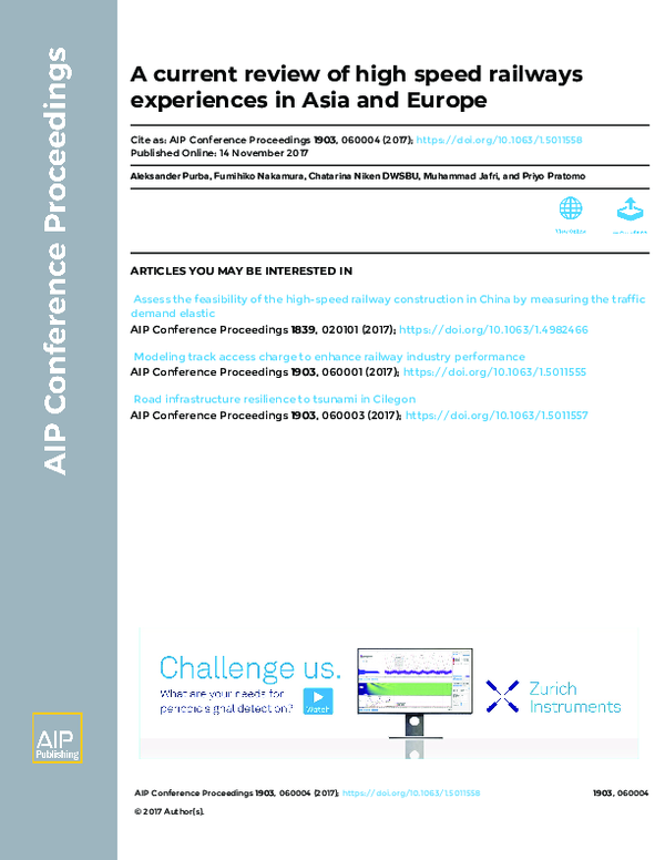 (PDF) A current review of high speed railways experiences in Asia and ...