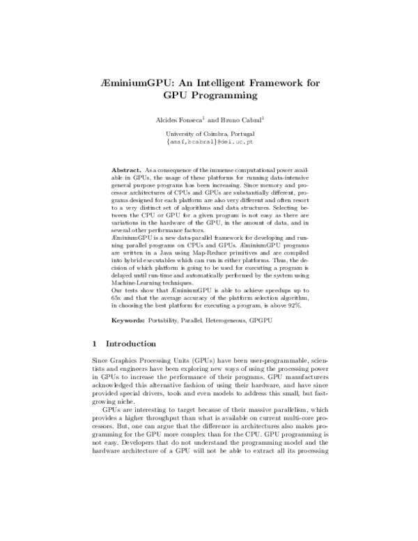 (PDF) ÆminiumGPU: An Intelligent Framework for GPU Programming