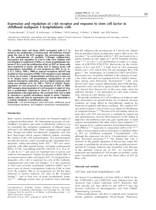 (PDF) Expression and regulation of c-kit receptor and response to stem ...