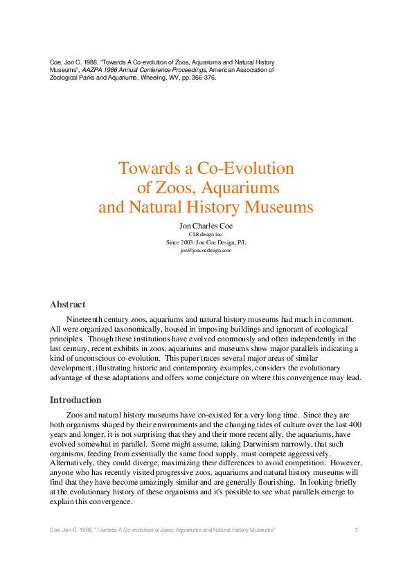 (PDF) Towards a CoEvolution of Zoos, Aquariums and Natural History
