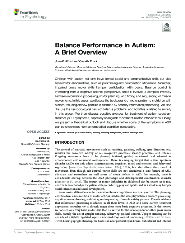 (PDF) Balance Performance in Autism A Brief Overview Claudia Emck