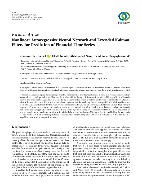(PDF) Nonlinear Autoregressive Neural Network and Extended Kalman ...