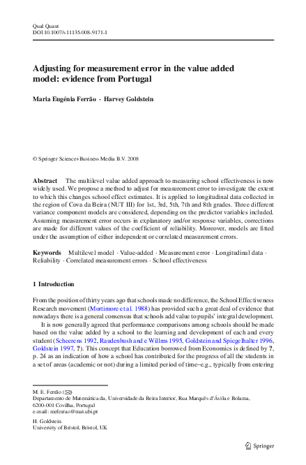 (PDF) Adjusting for measurement error in the value added model ...