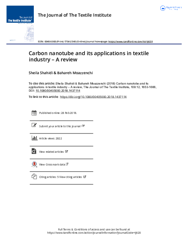 (PDF) Carbon nanotube and its applications in textile industry – A review