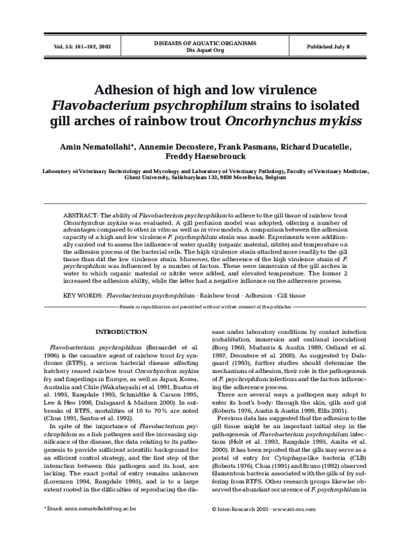 (PDF) Adhesion of high and low virulence Flavobacterium psychrophilum ...
