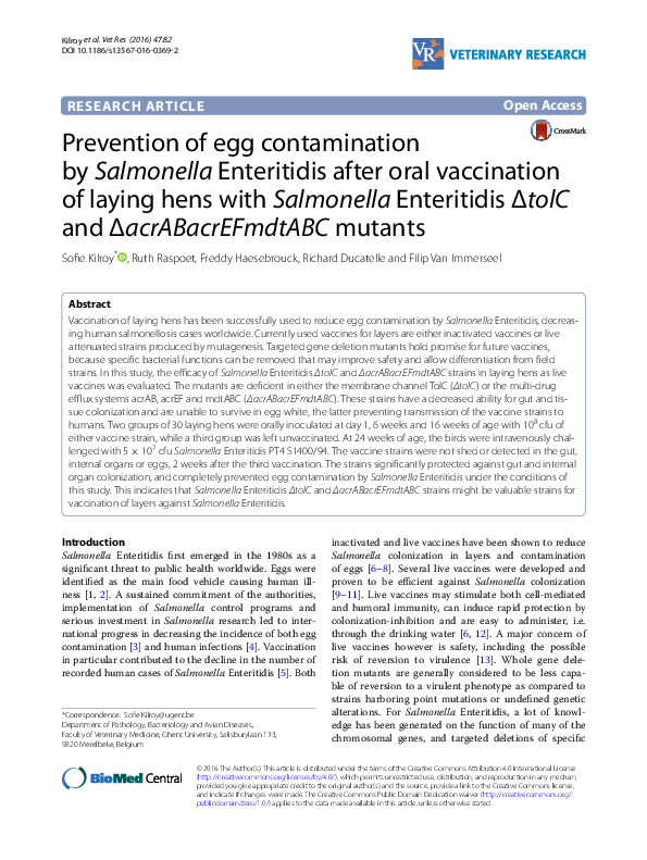 (PDF) Prevention of egg contamination by Salmonella Enteritidis after ...