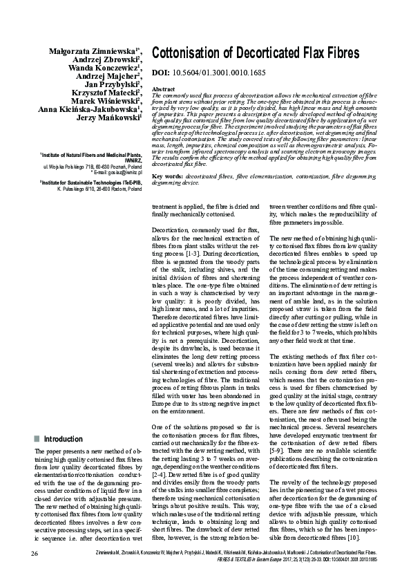 (PDF) Cottonisation of Decorticated Flax Fibres